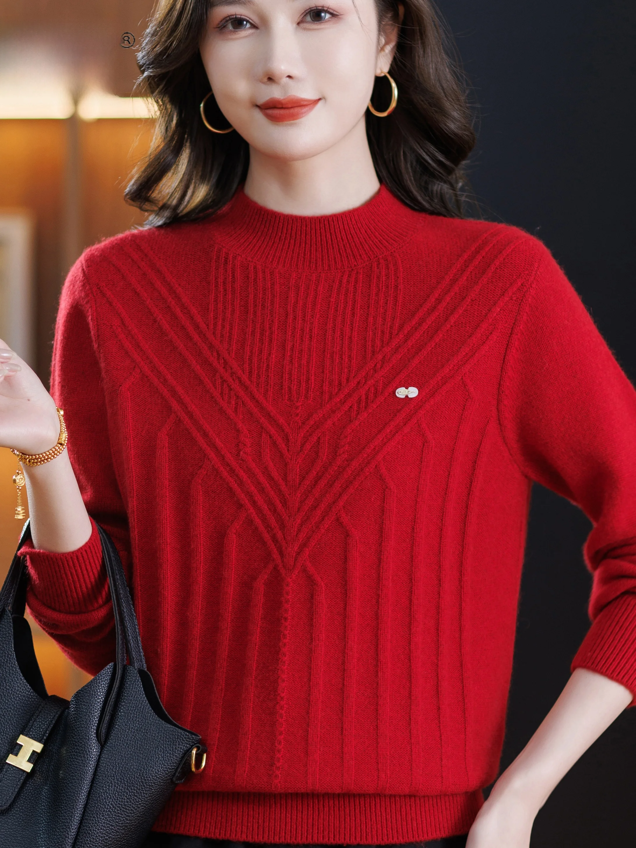 

Thiened Woolen Sweater Women's f High Collar Knitted Warm Faionable Autumn Winter Twist Pattern Base irt for ly...