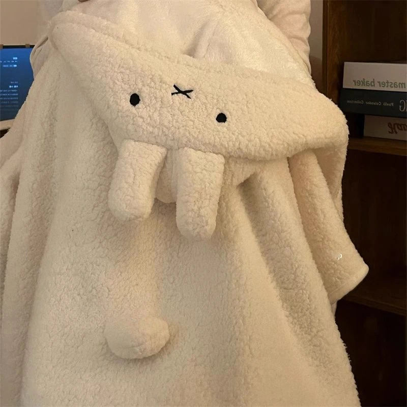 Karikatür Miffy Pelerin Kadife Sıcak Battaniye Eklemek Şal Elbise Kawaii Peluş Ceket Pijama Nefis Yaşam Malzemeleri Kız Doğum Günü Hediyesi
