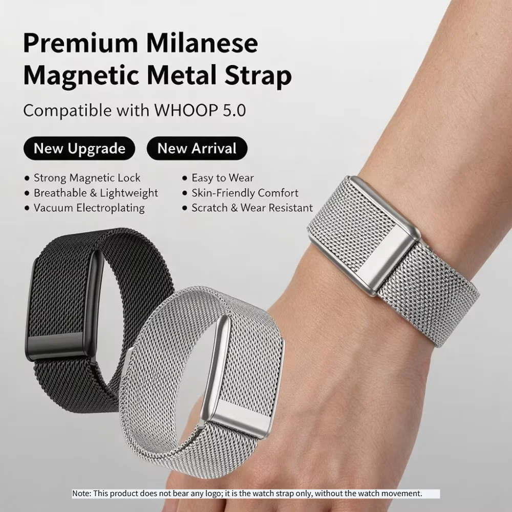 Compatible WHOOP 5.0 MG Magnetic Stainless Steel Replacement Strap Breathable Metal Sport Wristband Scratch Resistant Band