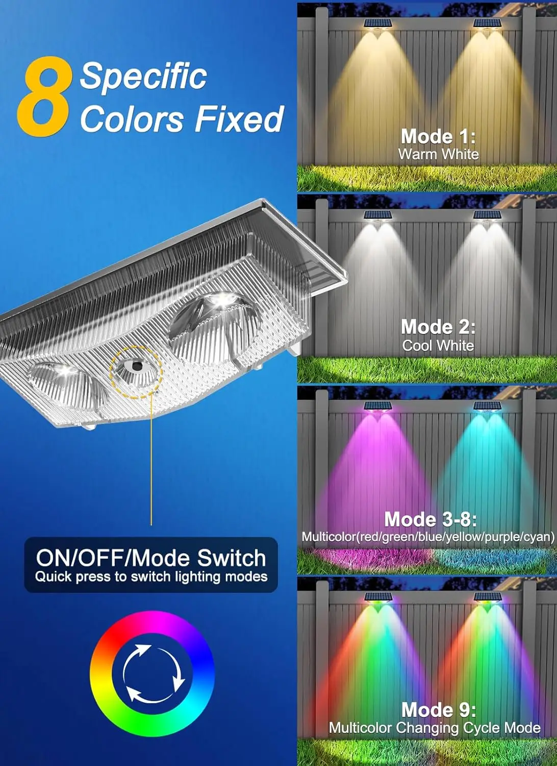 4PCS RGB Solar Fence Light for Outdoor Step Stair Decor IP65 Waterproof Color Changing Garden Deck Pathway Solar LED Wall Lamp