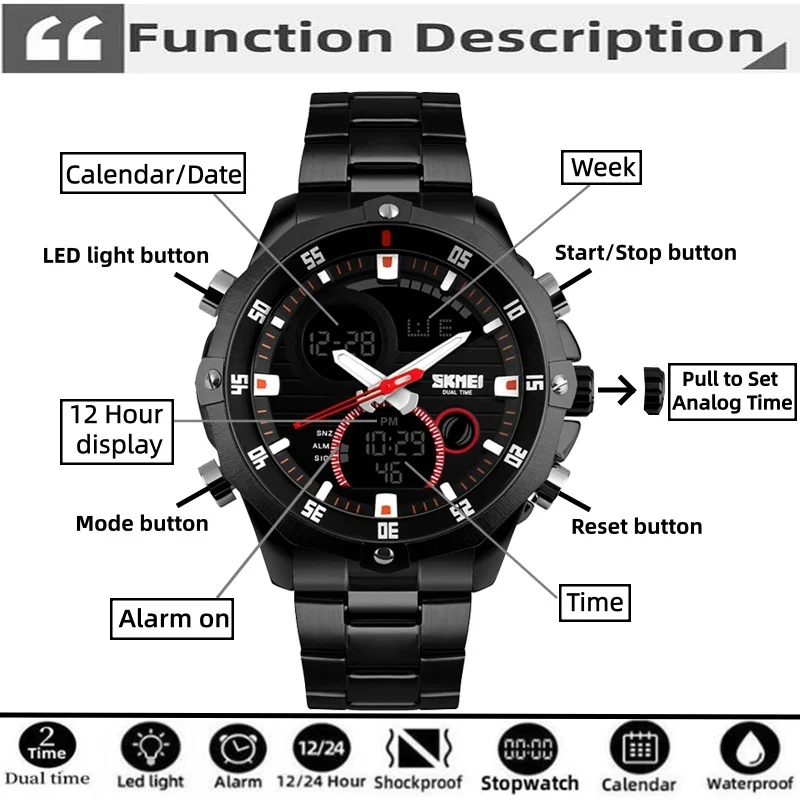 SKMEI 2016 New Watches Men Luxury Brand Fashion Casual Business Sports Wrist watches Dual time Digital Analog Quartz Watch