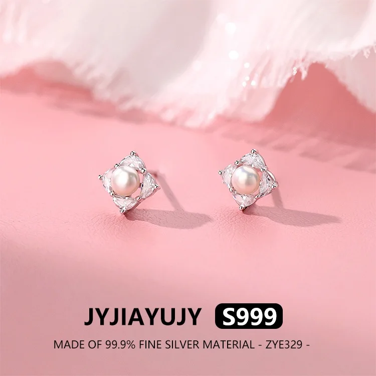 

JYJIAYUJY 100% цельно оригинальные серьги-гвоздики из тонкого серебра S999, инкрустированные клевером и пресноводным жемчугом, элегантный подарок для женщин ZYE329