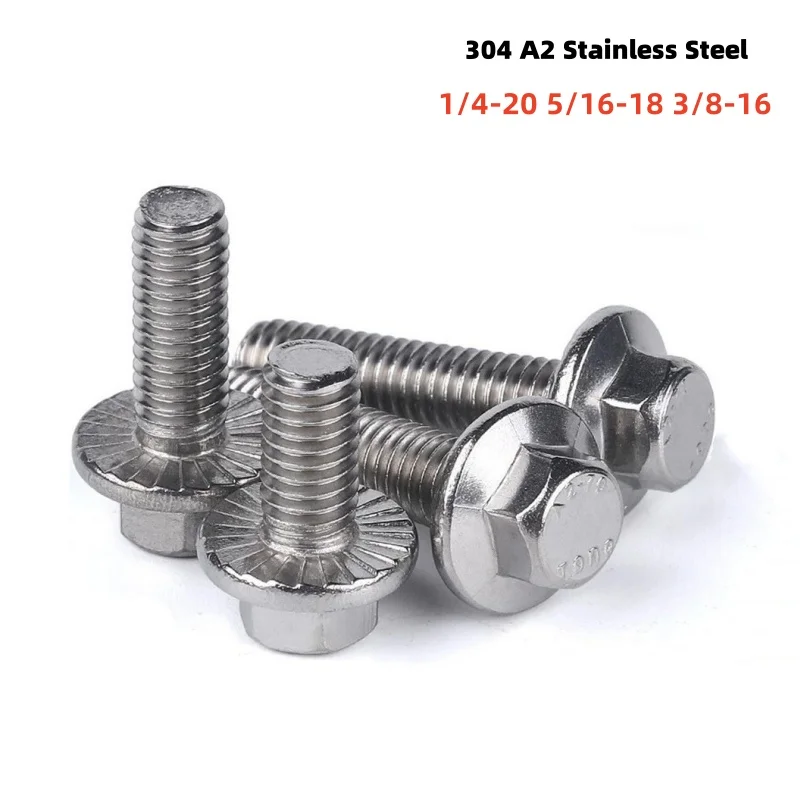 5-20Pcs 1/4-20 5/16-18 3/8-16 UNC Hex Flange Bolt Hexagon Head with Serrated Washer Cap Screw 304 A2 Stainless Steel