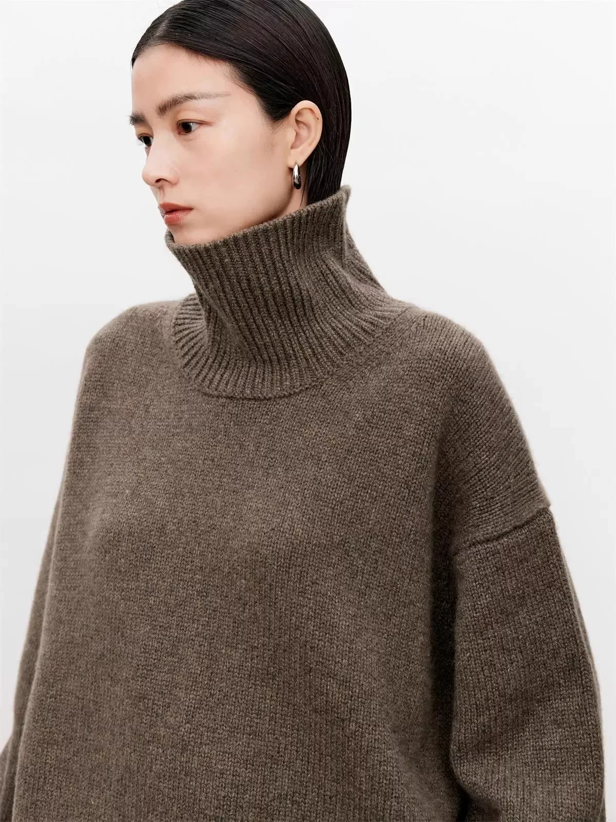 Thickened turtleneck 100% pure cashmere sweater women's loose lazy knit silhouette sweater European products