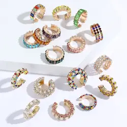 1pc Crystal Earrings For Women Small C Shape Ear Cuff Colorful Rhinestone Clip Earrings Cubic Zirconia Ear Cuff Fashion Jewelry