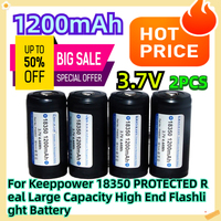 For Keeppower 3.7V 18350 1200mAh PROTECTED Real Large Capacity High End Flashlight Battery 2pcs