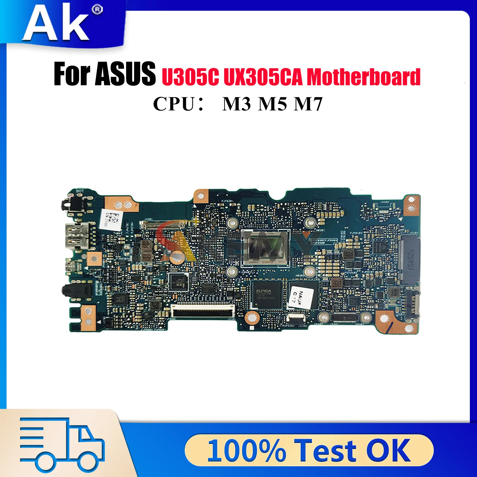 Placa base para ordenador portátil UX305CA para ASUS ZenBook U305C UX305CA UX305C placa base para portátil con CPU M3 M5 M7 100% pruebas OK envío rápido