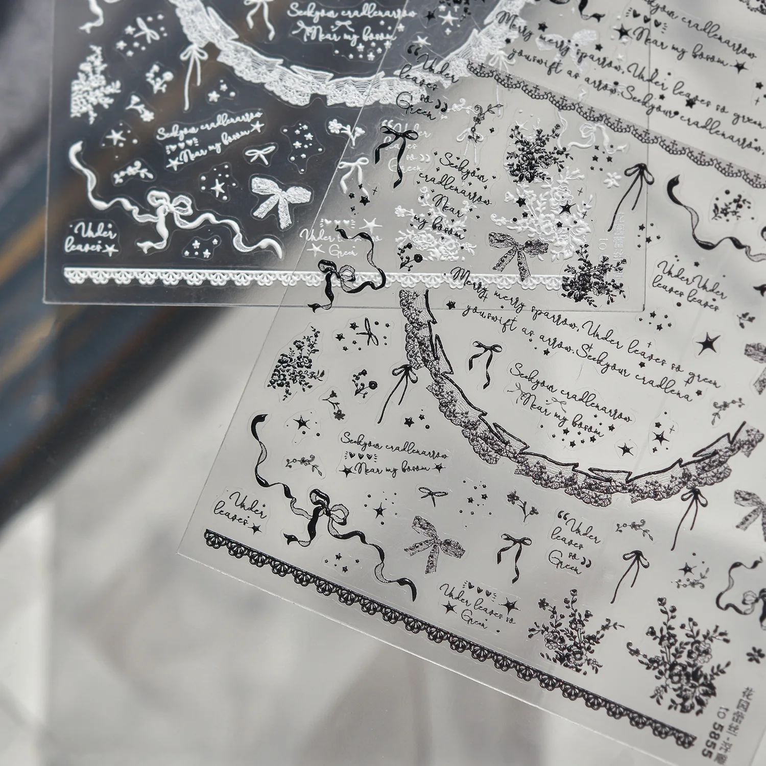 1Pcs 5D Relief Nail Stickers Lace Bow Sketch Text Star Flower Satin Tape Retro Ballet Style Self-adhesive Nail Art Stickers DIY