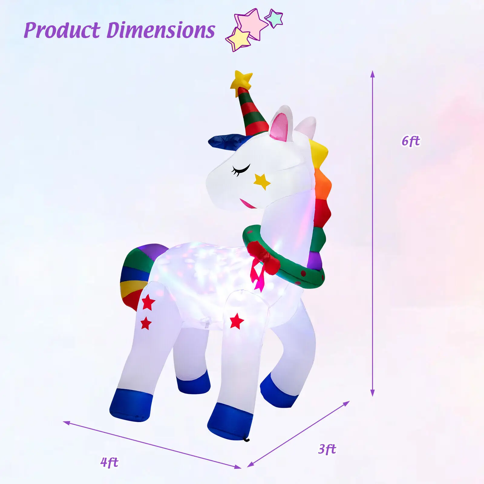 Costway 6FT Tall Christmas Magic Unicorn, Inflatable Unicorn Decoration with Rainbow