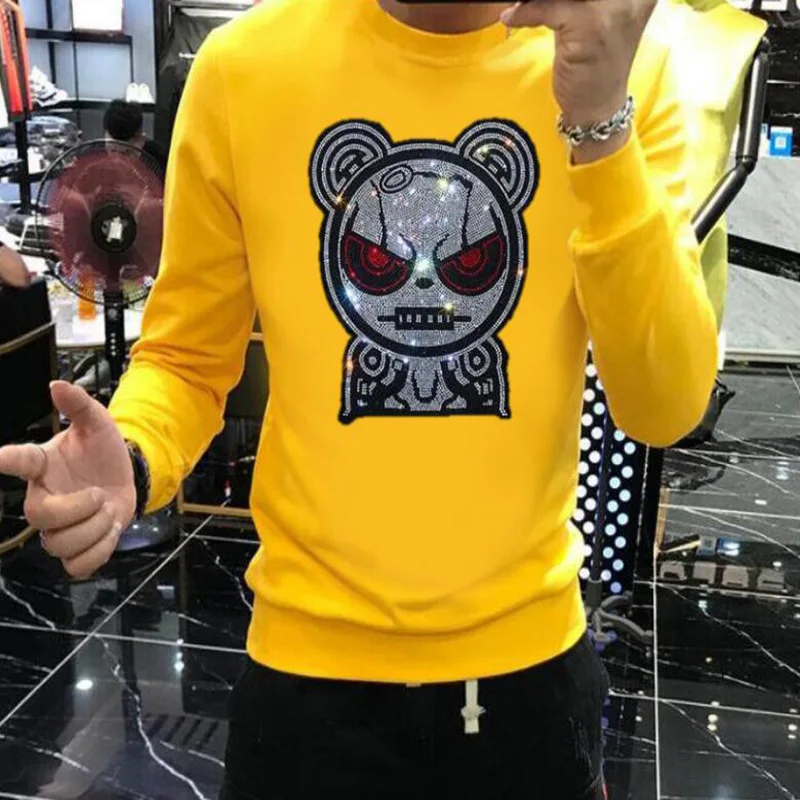 

2023 New Men hoody Rhinestones Winter Men's Casual Patchwork Hoodie Men Loose Hip Hop Sweatshirts 033