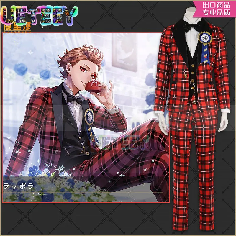 UETEEY COS Twisted Wonderland HEARTSLABYUL Dorm ACE Groom Plaid Suit Cosplay Costume Halloween Anime Costume Custom Size view 2