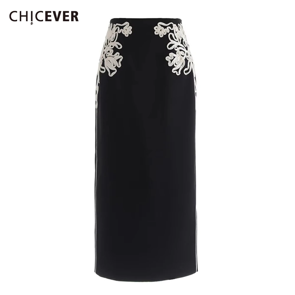 

CHICEVER элегантная облегающая макси-юбка с вышивкой для женщин, высокая талия, лоскутная молния, темпераментные вечерние юбки, женские новые