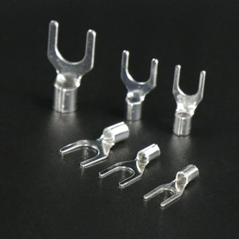 320 Pcs Non-Insulated Ring Fork U-Terminal Connector Tin-Plated-Copper Wire Crimp Fork End Cable Lugs Wire Connector Dropship