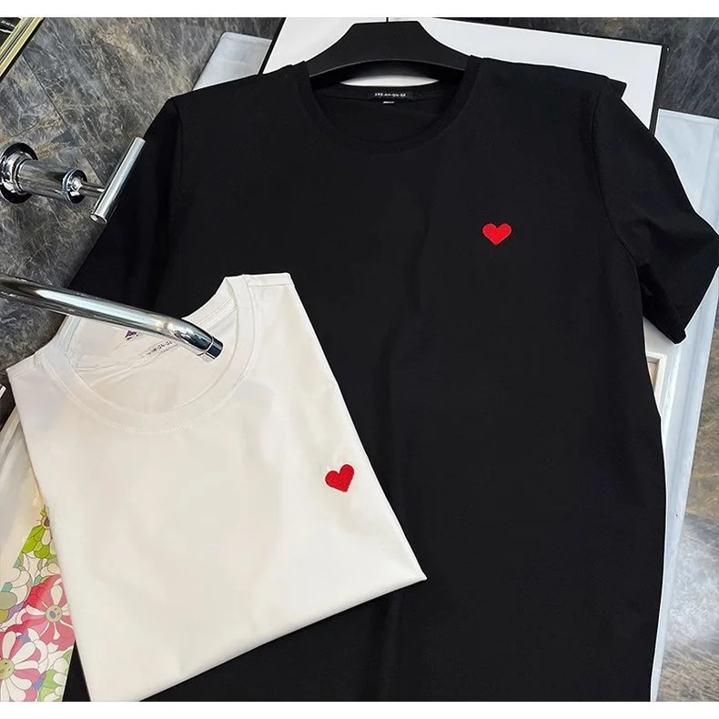 

Summer New Sle European High Quali Simple Color Silk Cotton ort Sve Men Loose round Ne Silk Cotton Heart T-S...