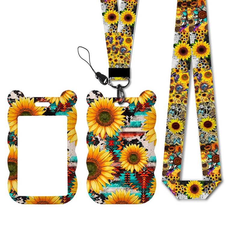 Beautiful Summer Sunflower Designs Lanyards ID Badge Holder Strap Work Card Bus Access Card Holder Keychains Accessories
