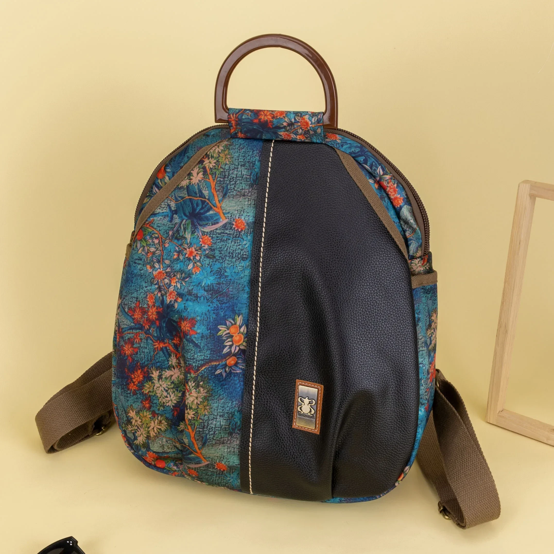 Leisure and versatile fashionable and large capacity ethnic style printed backpack crossbody storage bag