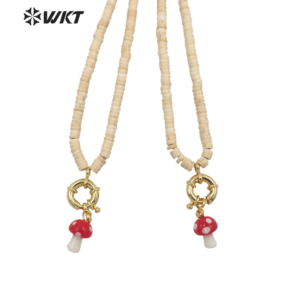 WT-N1402 Lovely Fashion Gold Clasp Turquoise Beads Necklace Women Handmade Strand Mushroom Charm Decoration In 16 Inch Long