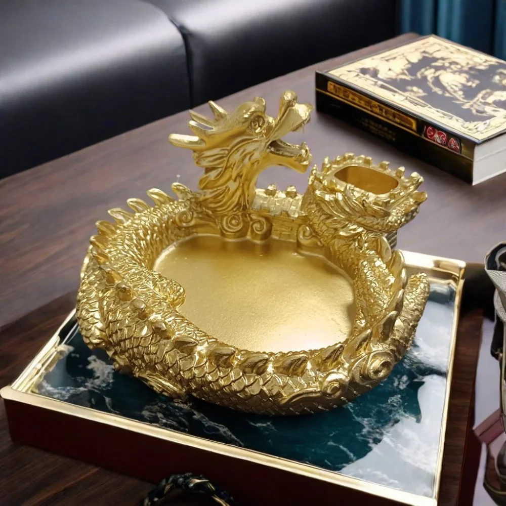 Creative Resin Dragon Portable Ashtray, Cigaratte Cigar Ashtray Desk Decor Ornaments for Household Living Room Bedside Office