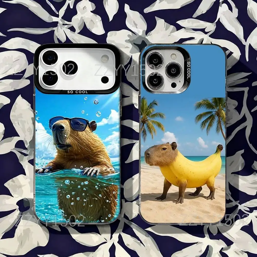 

Cute Capybara Animals For iPhone 17,16,15,14,13,12,X,8,Pro,Max,Plus,SE4,Air,Mini Anti-Slip Black IMD Matte Case