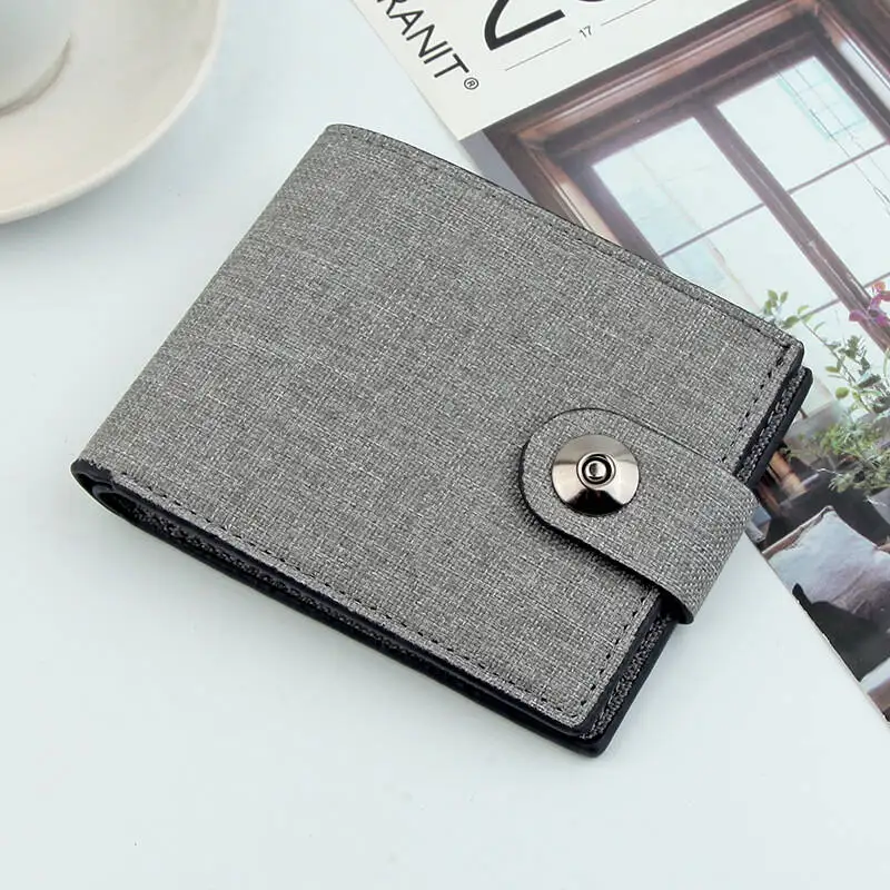 Men's Slim PU Leather Wallet - Ultra Thin Tri-Fold Card Holder with Photo Pocket (Trendy Frosted Design) men wallet