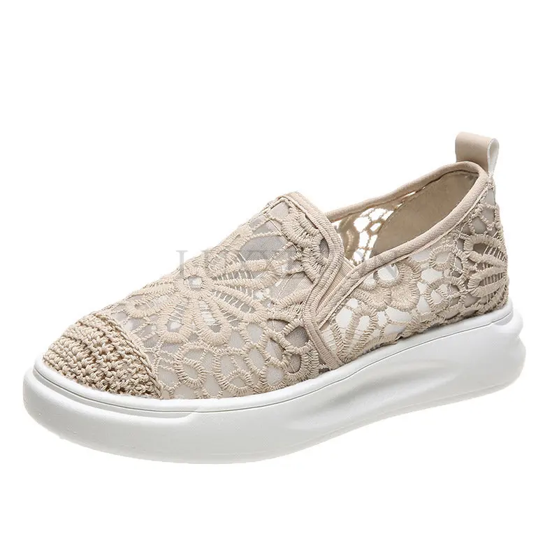 Plateauschoenen Mesh Schoenen Dames Lente Zomer Nieuwe Mode All-Match Sport Sandalen Dikke Zolen Verhoogde Slip-On Sneakers