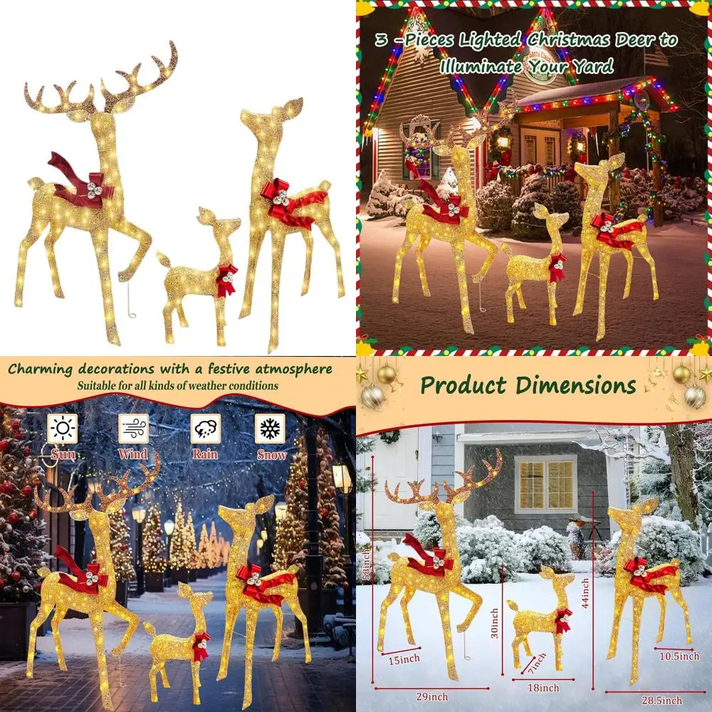 

Блестящий набор из 3 предметов 58 рождественских украшений для улицы с оленями и 210 светодиодами, золото
