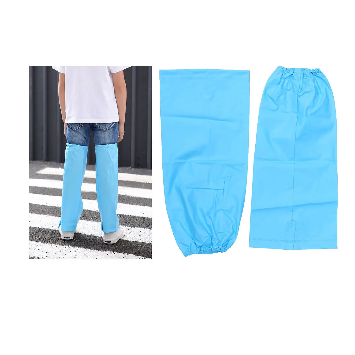 1 Pair Blue Waterproof Leg Covers For Kids Elastic Band Lightweight Rain Protection Outdoor Use Plastic Leg Cover Waterproof