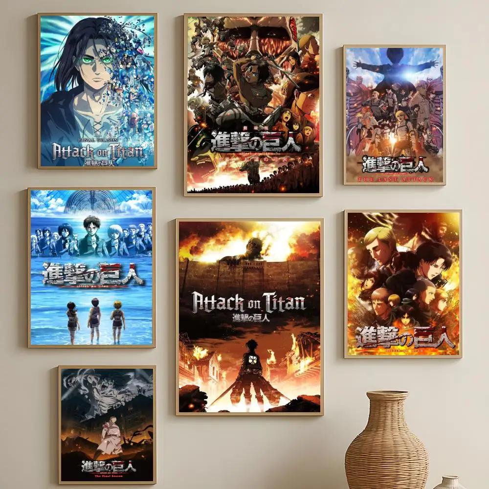 Anime Attack on Titan Poster HD Selbstklebend Wasserdicht Wandkunst Einfach Anzubringen Dekoration für Verschiedene Szenen