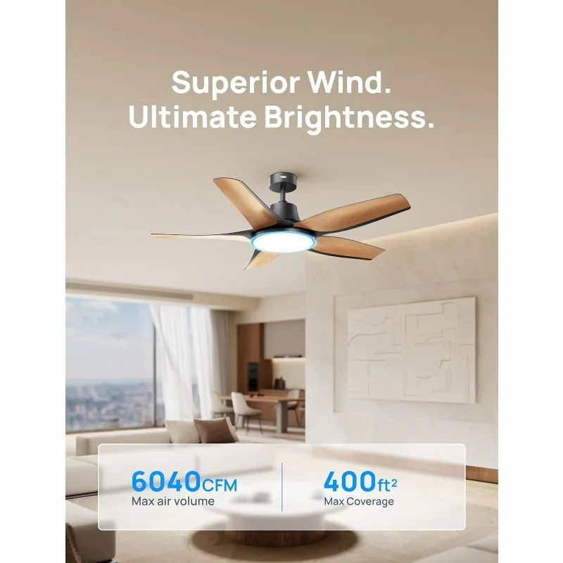 Hot Selling Smart Ceiling Fans with Lights Low Profile Ceiling Fan 52'' Dimmable Lighting & Color Tuning Living RoomQuiet Black