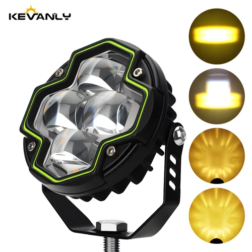 Imagen 1 del producto Foco LED láser de 4 lentes para motocicleta, faros auxiliares Led, lámpara de trabajo intermitente de doble Color para coche, camión, Jeep todoterreno 4x4