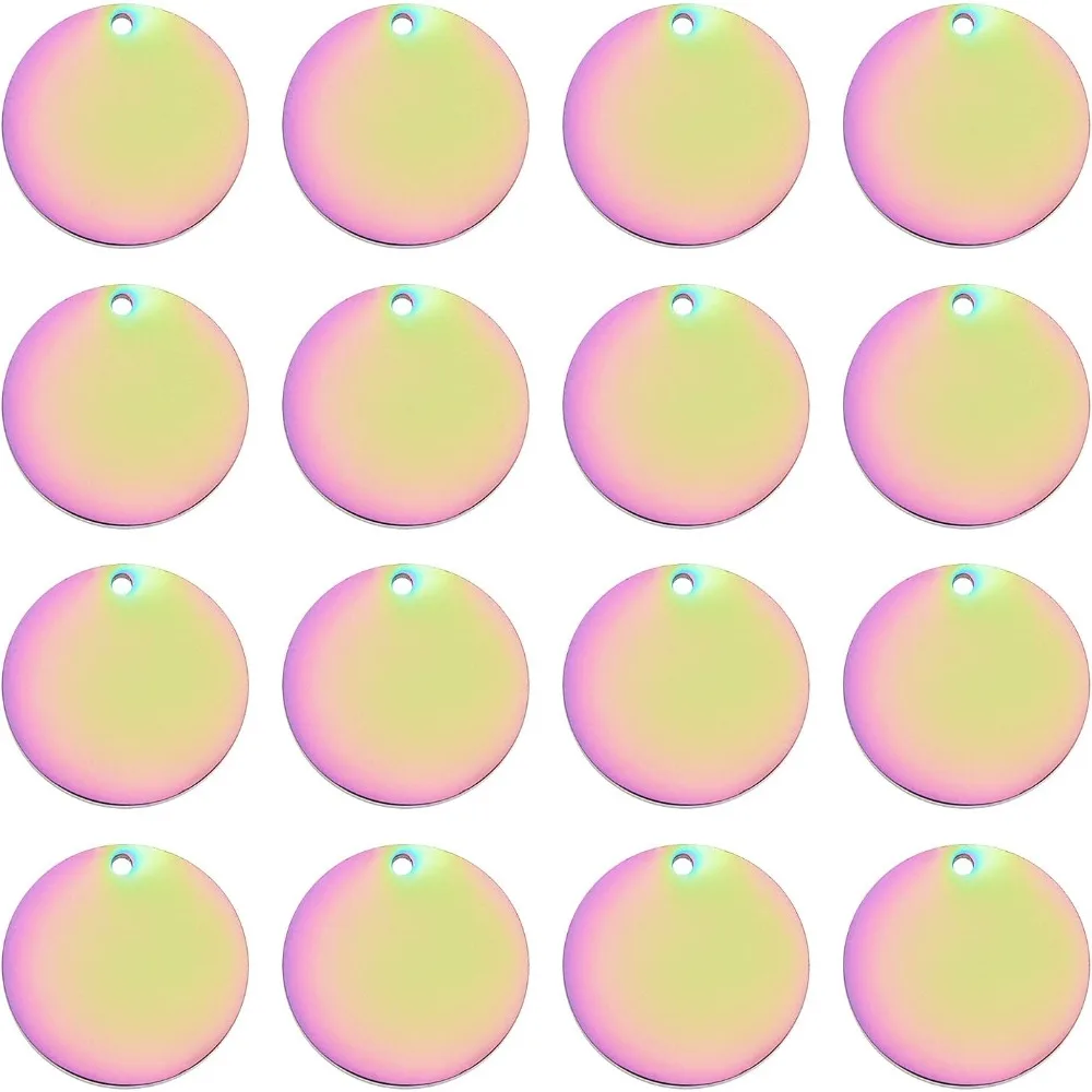 20pcs 15mm Multicolor Stamping Tag Charms Flat Round Charms Stainless Steel Pendants Metal Tags with Hole for Engraving Charms