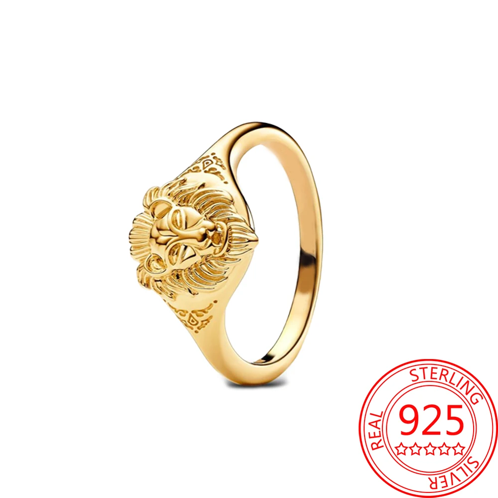 نمط الألعاب 925 فضة التاج الذهبي والأسد وانقسام رون القلب والجمجمة ومزدوجة الطبقات التنين الدائري مجوهرات محايدة باردة #3