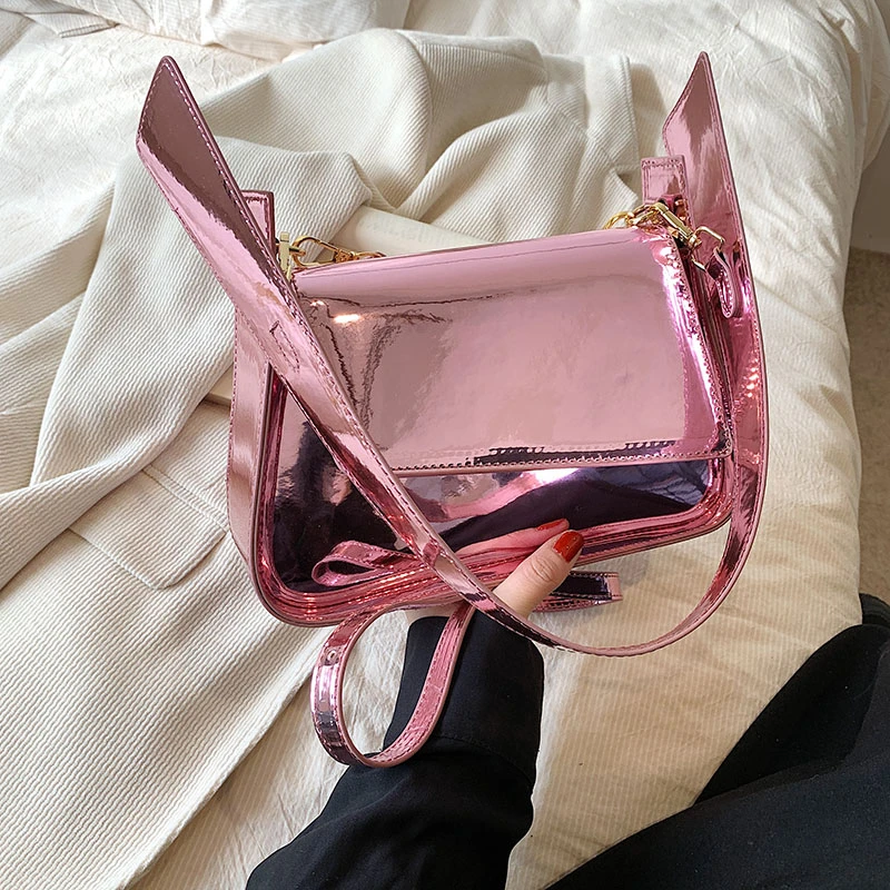 Shiny Square Bags for Women Trend 2024 Patent Leather Small Handbag Fashionable Mirror Luxury Party Underarm Shoulder Bag Woman