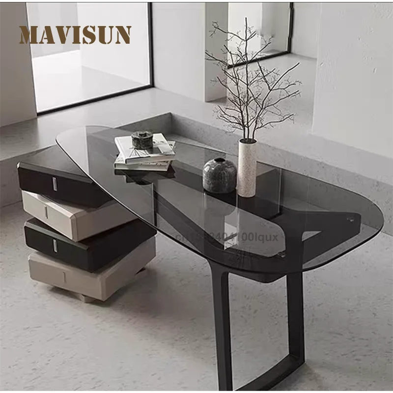 

Italian Style Glass Dresser Set 150cm Spacious Tabletop Smooth Glass Surface Elegant Design For Bedroom Use Glass Dressing Table