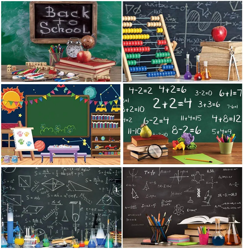 

Back To School Blackboard Chalk Backdrops Photography Mathematical Formulas School Abacus Backgrounds Student Portrait Banner