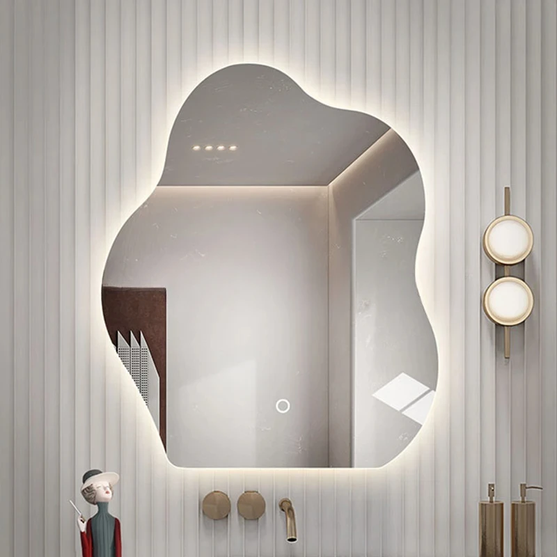 Modern Touch Smart Bathroom Mirror Light No Fog Irregular Vanity Bathroom Mirror Led Custom Espejos Con Luces Indoor Supplies