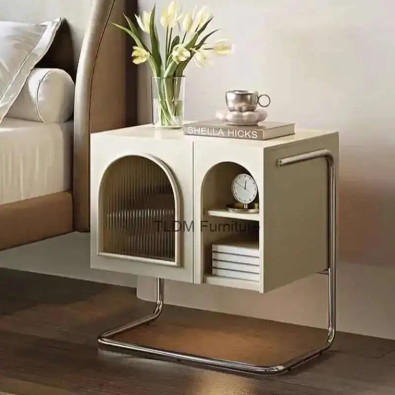 

French Retro Cream Style Bedside Table Minimalist Black Rack Bedroom Bedside Multifunctional Storage Cabinet Night Stand