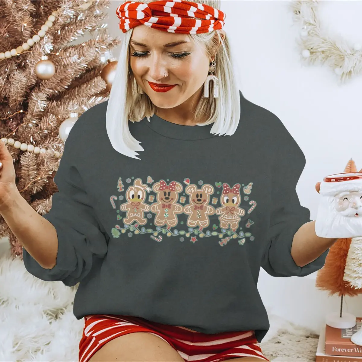 أزياء ميكي دونالد داك متعة الزنجبيل بلوزات الكلاسيكية أنيمي عيد الميلاد المرأة Crewneck البلوز خمر عيد الميلاد البلوز