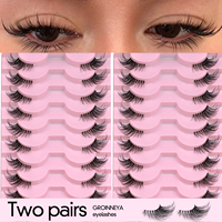 GROINNEYA Two Boxs Half Eyelashes Natural Fluffy Cat Eye Lashes Soft Wispy Faux Mink Lashes Winged End Eye Elongated Eyelashes
