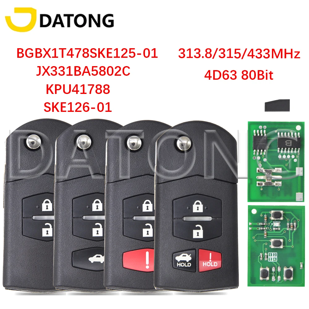 Datong World Car Remote Key For Mazda 2 3 5 6 8 M2 M3 M5 M6 MX-5 CX-7 CX-9 KPU41788 313.8MHz SKE126-01 433MHz BGBX1T478SKE125-01