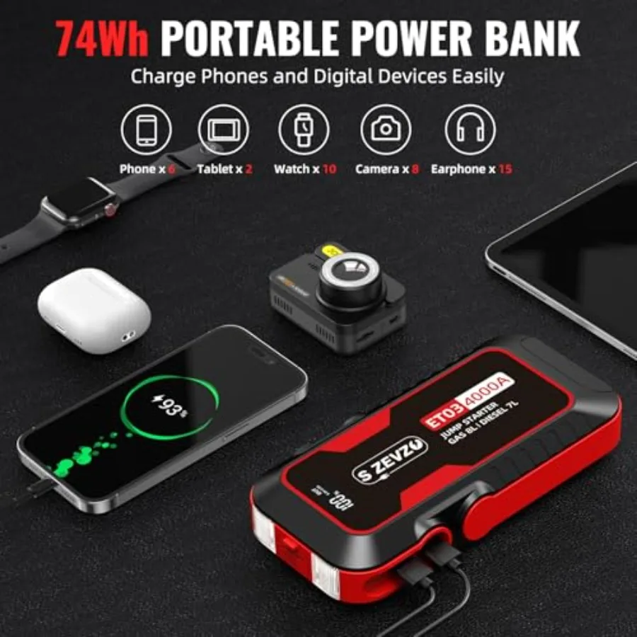 ET03 سيارة الانتقال كاتب 4000A الانتقال كاتب بطارية حزمة لما يصل ما يصل إلى 8.0L الغاز ومحركات الديزل 7.0L 74Wh المحمولة 12 فولت الانتقال مربع مع