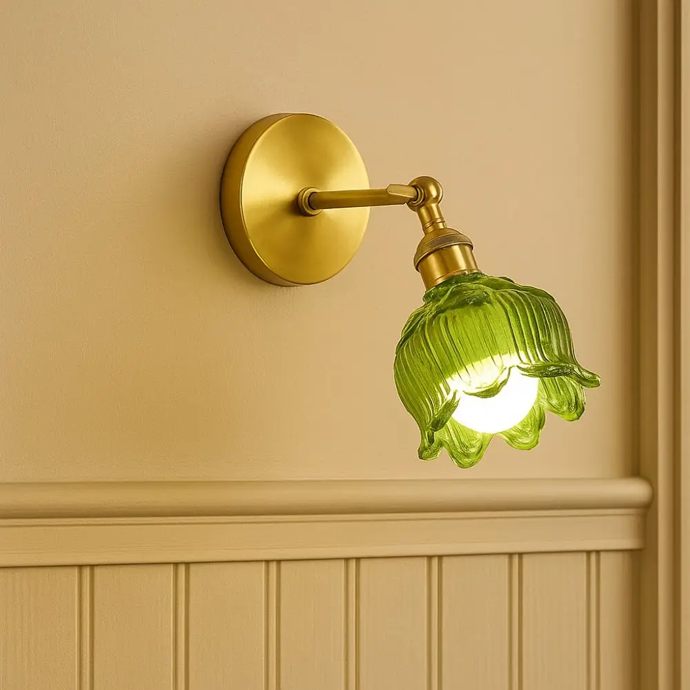 

Up Down Rotate Clear Flower Glass LED Wall Lamp Energy Saving Amber Glass Vintage Flower Wall Sconce Reading Nook Dimmable