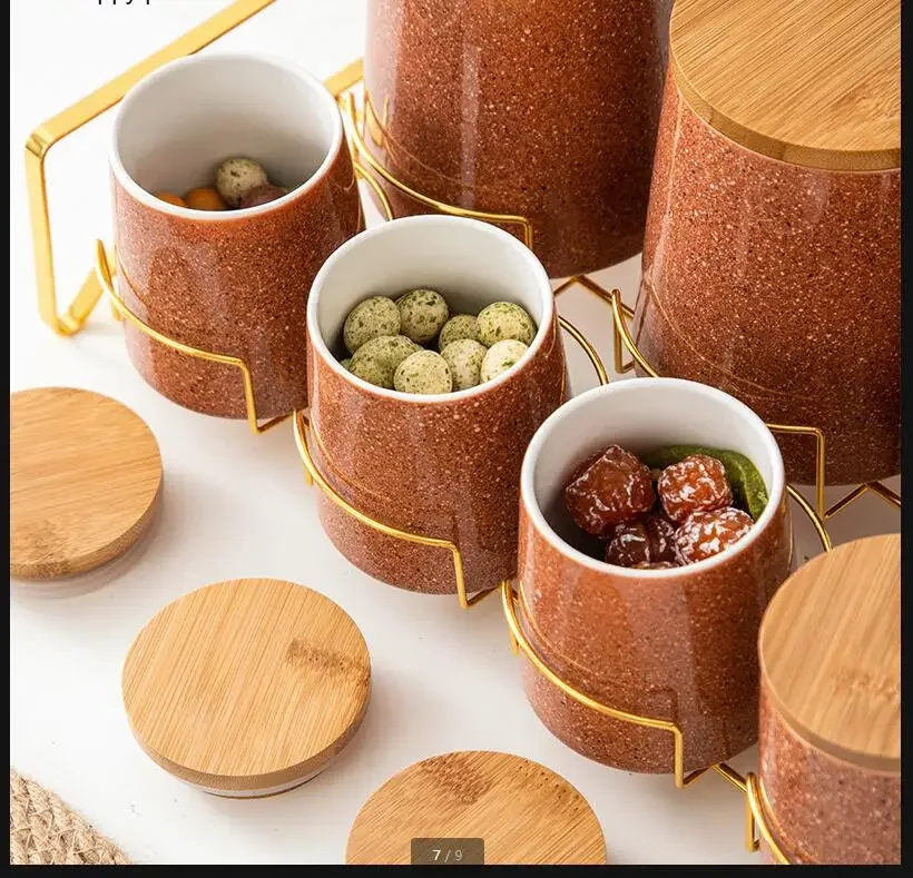 

Wooden Lid Storage Jar 7 Piece Set Moisture Proof Sealed Jar Whole Grains Storage Box Food Organizer Candy Jars Kitchen Supplies