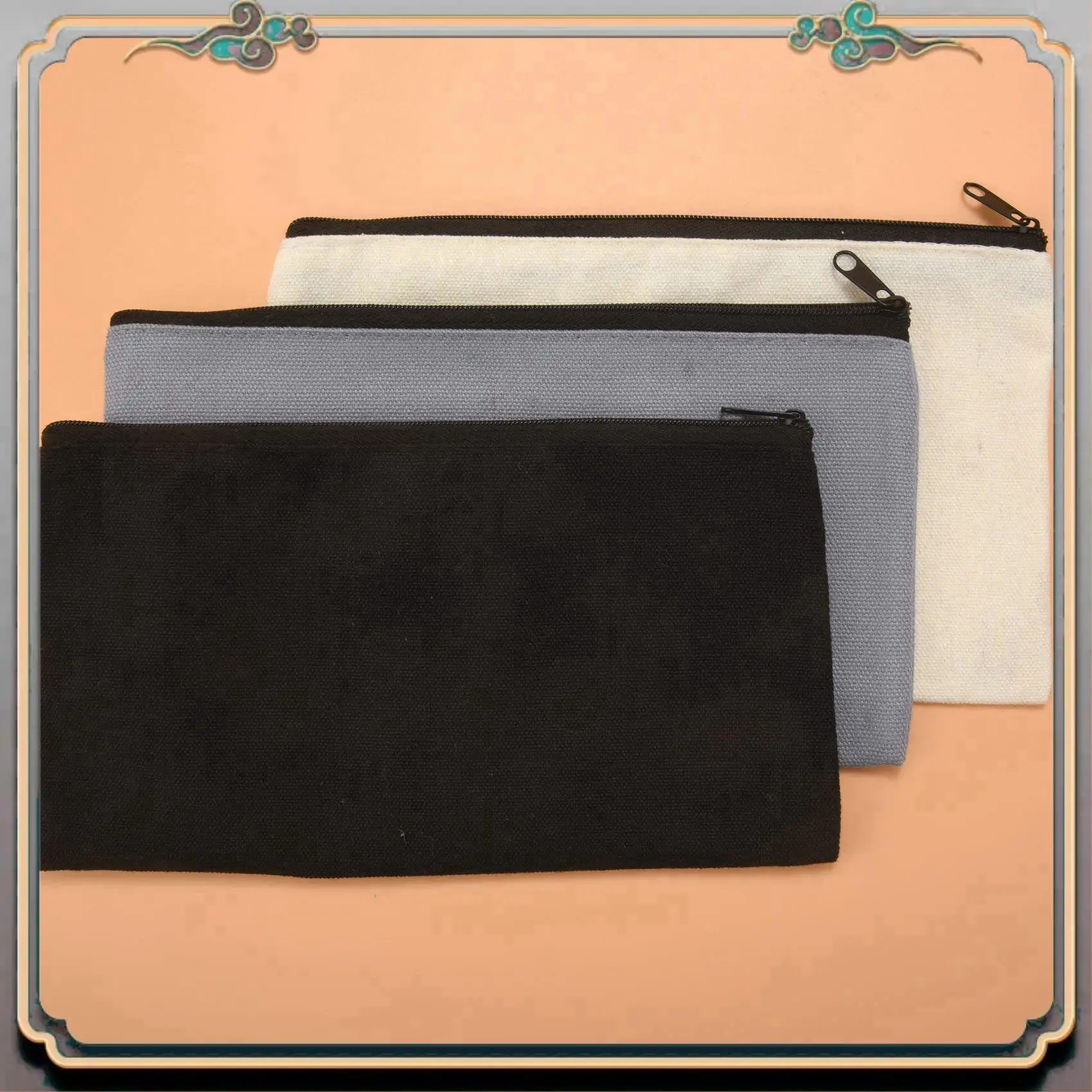 

Durable Blank Cotton Canvas DIY Craft Zipper Bags Pouches Pencil Case For Makeup Cosmetic Toiletry Stationary Storage