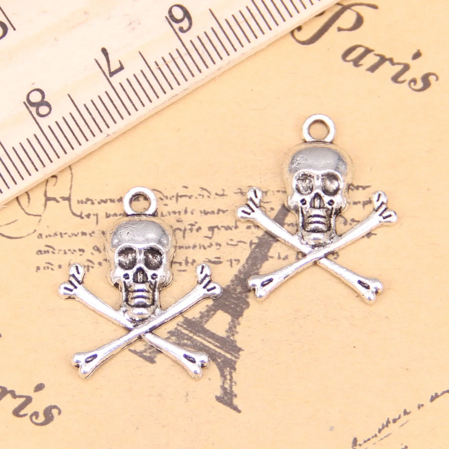 90pcs Jewelry Charms skull skeleton bone 24x19mm Antique Silver Plated Pendants Making DIY Handmade Tibetan Silver Jewelry