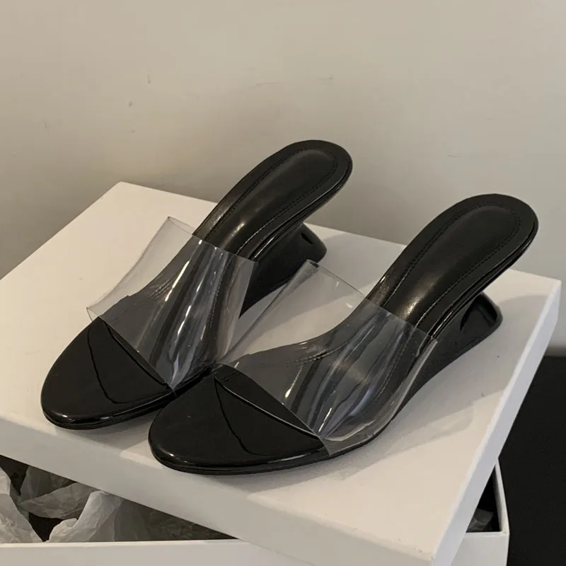 

Aneikeh 2026 Летние модные женские шлепанцы с открытым носком на прозрачной танкетке из ПВХ, на высоком каблуке, для банкетов, вечеринок и пляжа