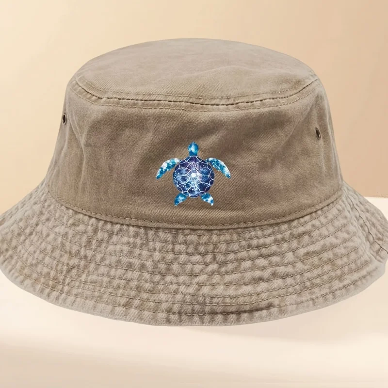 1pc Women's Washed Bucket Hat Decorated with Turtle Pattern - Adjustable and Breathable Fisherman Hat, Perfect for Outdoor Beach 4