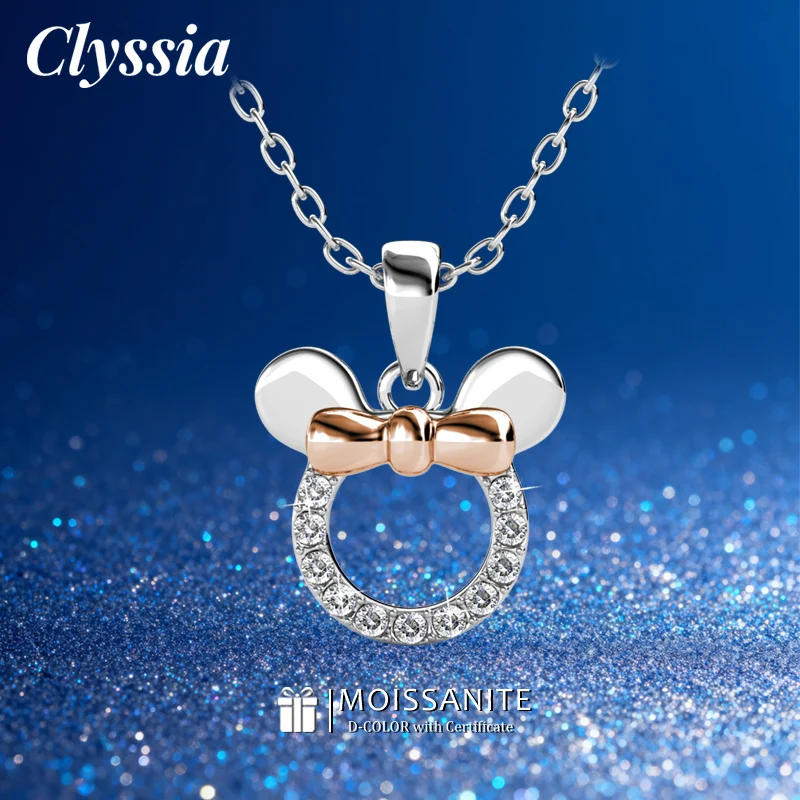 

CLYSSIA женское ожерелье с подвеской в форме муассанита в форме мыши из чистого серебра 925 пробы с белым золотом 18 карат и сертификатом GRA