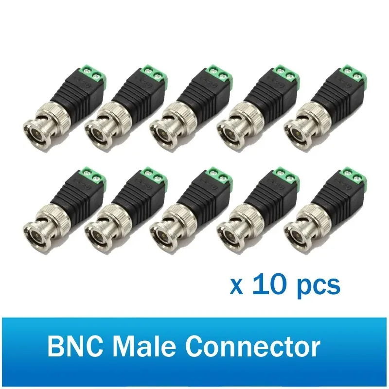 Conector BNC de Metal macho con conector CC, Terminal de tornillo, Balun de vídeo UTP para cámara de vigilancia CCTV, sistema CCTV, 10 Uds.