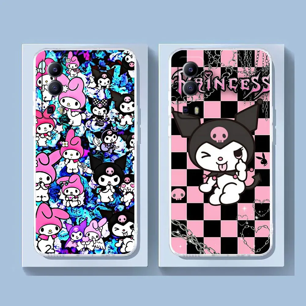 Clear Phone Case For VIVO Y30 Y32 Y33S Y50 Y51 Y52S Y53S Y55S Y76 Y78 V20 V21 V23 V25 V27 5G 4G Case Funda Cat K-Kuromi M-Melody